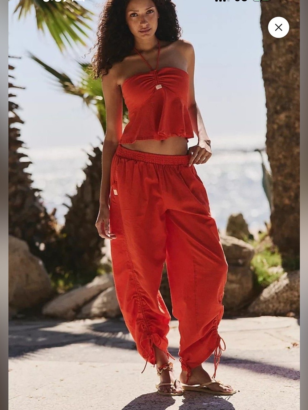 Free People Lunasol Linen Pant Set Red Drawstring Jogger Pants